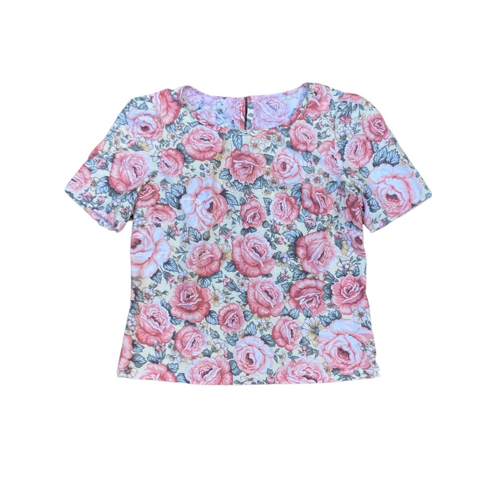 Vintage 80’s 90’s Floral Rose Cottagecore Puff Sleeve Blouse NOS